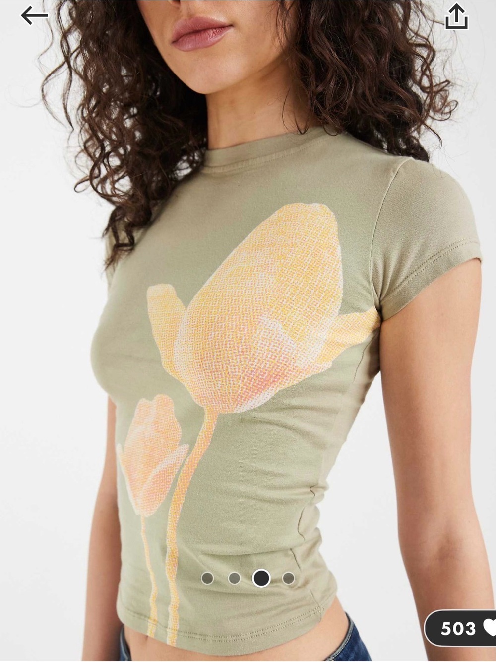 Motel Rocks Olive Green Tee with Peach Floral Graphic